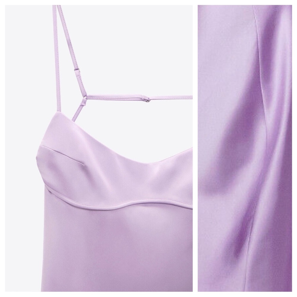 NWT. Zara Lilac Satin Effect Midi Dress. Size L. - Picture 5 of 9